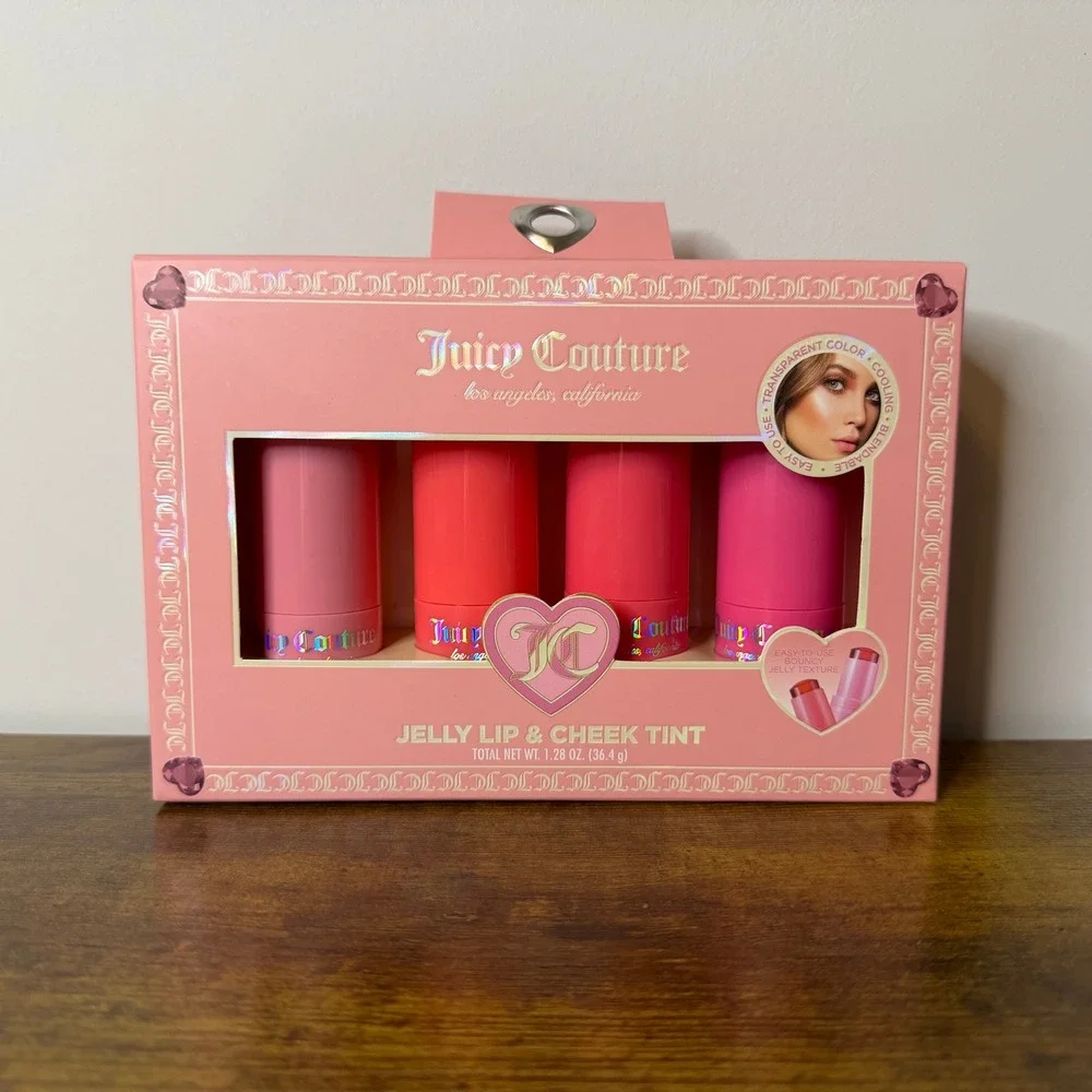 New Juicy Couture 4 Pc Jelly Lip Cheek Tint Blush Balm Makeup Cosmetic Pink Red